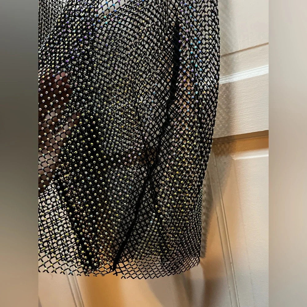 Iridescent Rhinestone Mesh Tank Top - Black - Picture 3 of 5